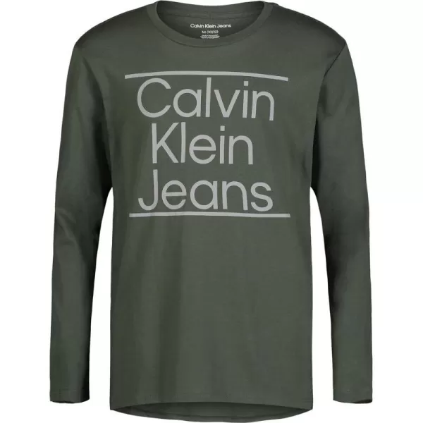 Calvin Klein Boys Long Sleeve Crew Neck TShirt Soft Comfortable Relaxed FitAligned Deep Forest