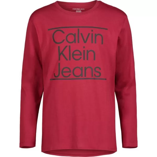 Calvin Klein Boys Long Sleeve Crew Neck TShirt Soft Comfortable Relaxed FitAligned Red Carpet