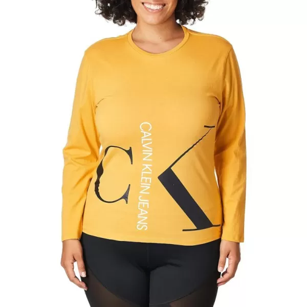 Calvin Klein Boys Long Sleeve Crew Neck TShirt Soft Comfortable Relaxed FitFa21split Logo Faded Amber