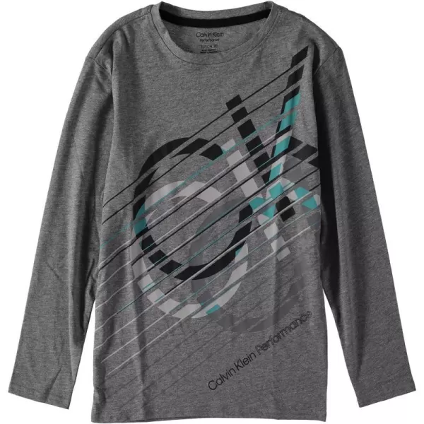 Calvin Klein Boys Long Sleeve Crew Neck TShirt Soft Comfortable Relaxed FitMed Grey Heather Stripe