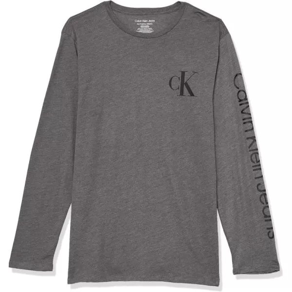 Calvin Klein Boys Long Sleeve Crew Neck TShirt Soft Comfortable Relaxed FitSimply Vertical Charcoal Heather