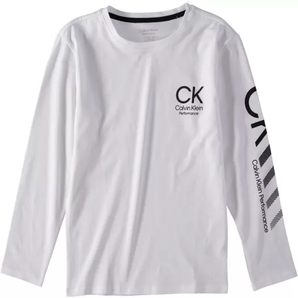 Calvin Klein Boys Long Sleeve Crew Neck TShirt Soft Comfortable Relaxed FitSimply Vertical White