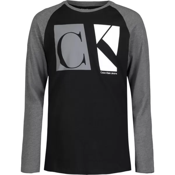 Calvin Klein Boys Long Sleeve Crew Neck TShirt Soft Comfortable Relaxed FitSplit Block Ck Black