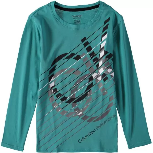 Calvin Klein Boys Long Sleeve Crew Neck TShirt Soft Comfortable Relaxed FitTeal Stripe