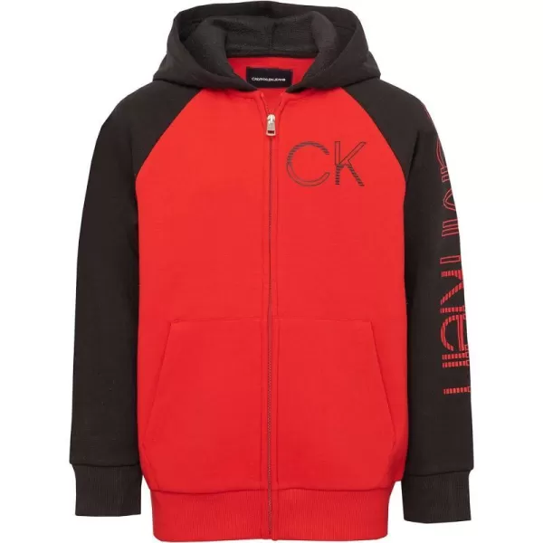 Calvin Klein Boys Long Sleeve Full Zip Fleece HoodieRacing Red Pop