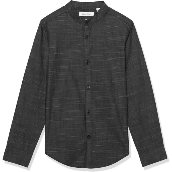 Calvin Klein Boys Long Sleeve Patterned Dress Shirt Style with Buttoned CuffsBlack Slub