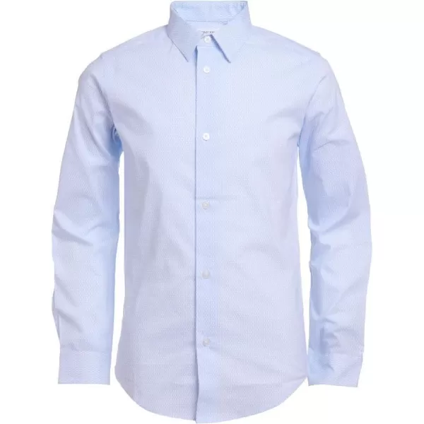 Calvin Klein Boys Long Sleeve Patterned Dress Shirt Style with Buttoned CuffsCrystal Blue