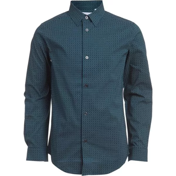 Calvin Klein Boys Long Sleeve Patterned Dress Shirt Style with Buttoned CuffsDeep Teal