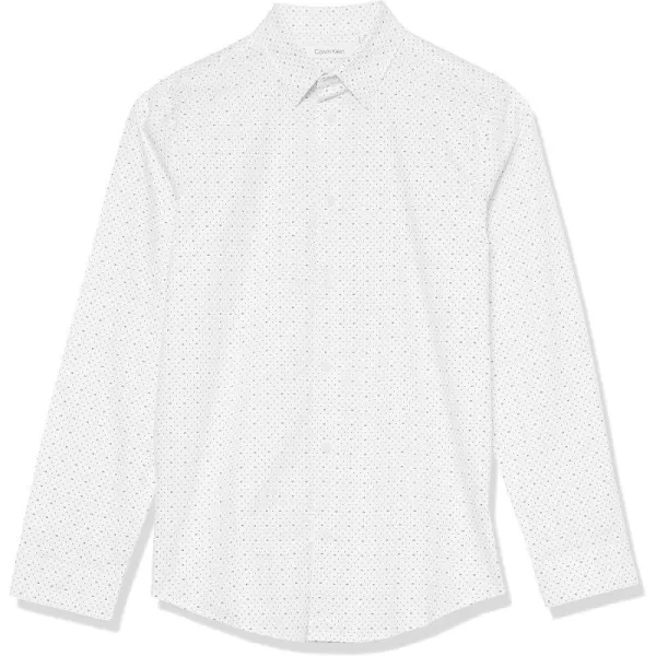 Calvin Klein Boys Long Sleeve Patterned Dress Shirt Style with Buttoned CuffsLogo White