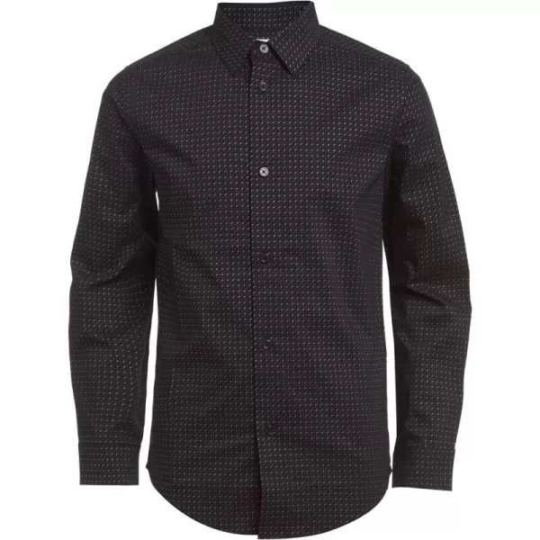 Calvin Klein Boys Long Sleeve Patterned Dress Shirt Style with Buttoned CuffsMetallic Black