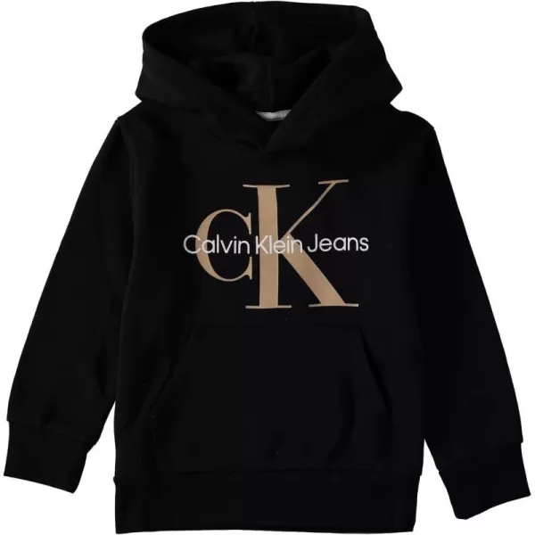 Calvin Klein Boys Long Sleeve Pullover Fleece HoodieBlack With Gold