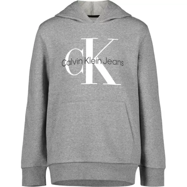 Calvin Klein Boys Long Sleeve Pullover Fleece HoodieOld School Grey HeatherWhite