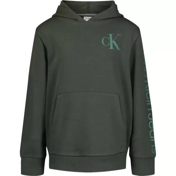 Calvin Klein Boys Long Sleeve Pullover Fleece HoodieSimply Vertical Deep Forest