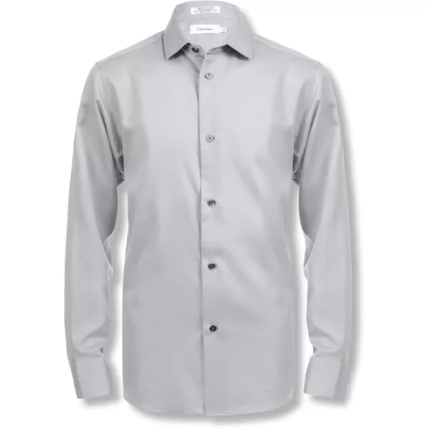 Calvin Klein Boys Long Sleeve Sateen Dress Shirt Style with Buttoned Cuffs amp Shirttail HemGrey