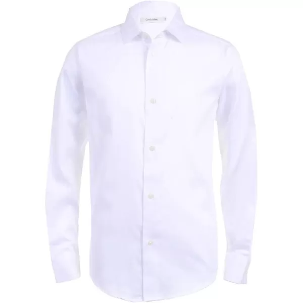 Calvin Klein Boys Long Sleeve Sateen Dress Shirt Style with Buttoned Cuffs amp Shirttail HemWhite