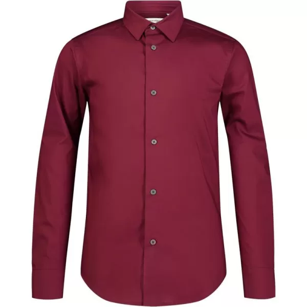 Calvin Klein Boys Long Sleeve Slim Fit Dress Shirt Style with Buttoned Cuffs amp Shirttail HemCabernet