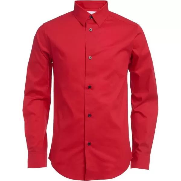 Calvin Klein Boys Long Sleeve Slim Fit Dress Shirt Style with Buttoned Cuffs amp Shirttail HemLipstick Red