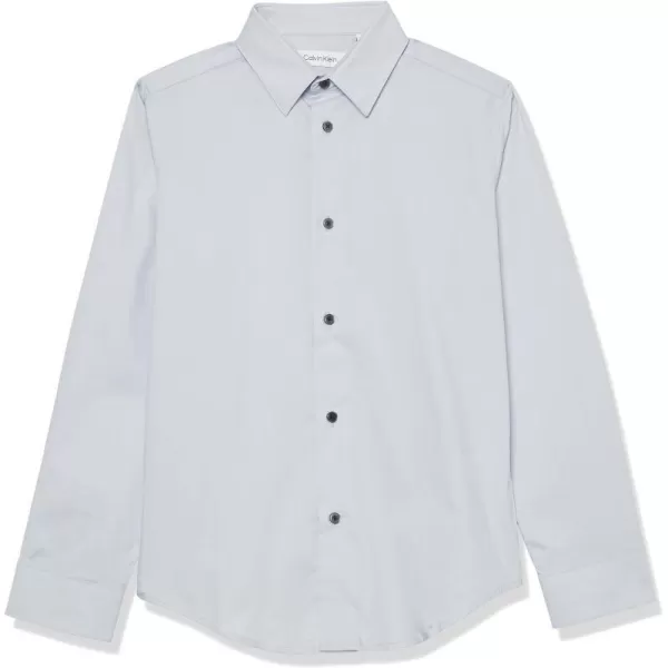 Calvin Klein Boys Long Sleeve Slim Fit Dress Shirt Style with Buttoned Cuffs amp Shirttail HemSilver Metal