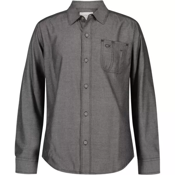 Calvin Klein Boys Long Sleeve Woven ButtonDown ShirtBlack Herringbone