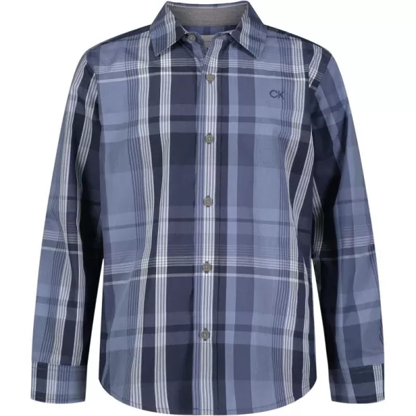 Calvin Klein Boys Long Sleeve Woven ButtonDown ShirtIndigo Mix Plaid