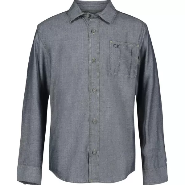 Calvin Klein Boys Long Sleeve Woven ButtonDown ShirtNavy Herringbone