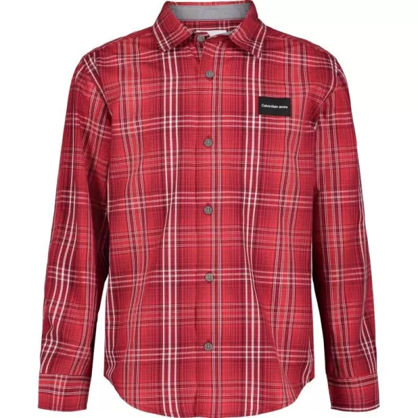 Calvin Klein Boys Long Sleeve Woven ButtonDown ShirtRacing Red Plaid