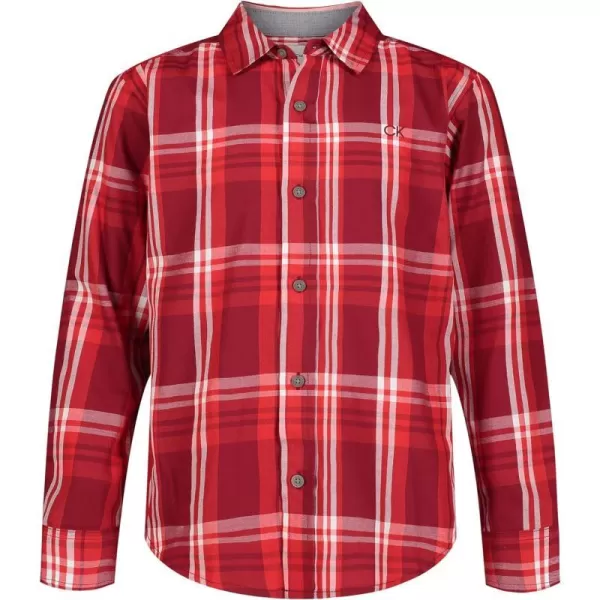 Calvin Klein Boys Long Sleeve Woven ButtonDown ShirtRed Tonal Plaid