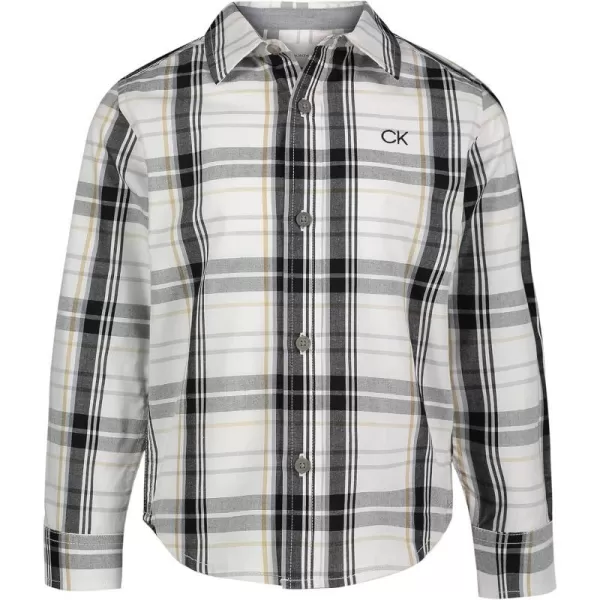 Calvin Klein Boys Long Sleeve Woven ButtonDown ShirtWhite Plaid