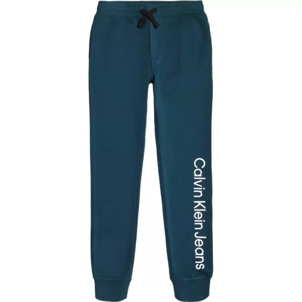 Calvin Klein Boys Pullon Fleece Jogger Sweatpants Drawstring ClosureVertical Logo Deep Cyan