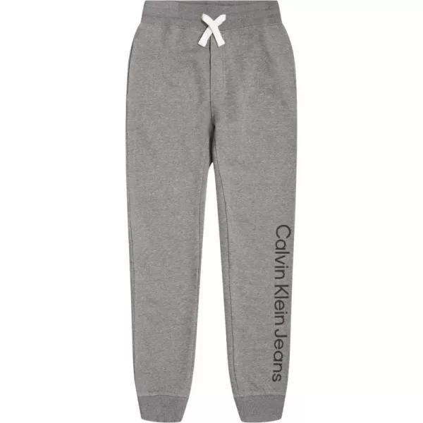 Calvin Klein Boys Pullon Fleece Jogger Sweatpants Drawstring ClosureVertical Logo Grey Heather