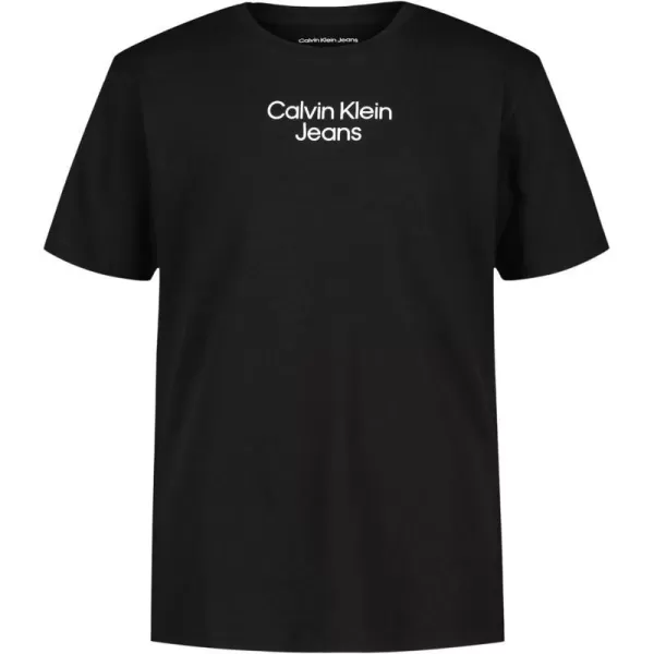 Calvin Klein Boys Short Sleeve Logo Crew Neck TShirt Soft Comfortable Relaxed FitCentered Black