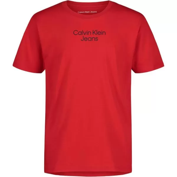 Calvin Klein Boys Short Sleeve Logo Crew Neck TShirt Soft Comfortable Relaxed FitCentered Racing Red