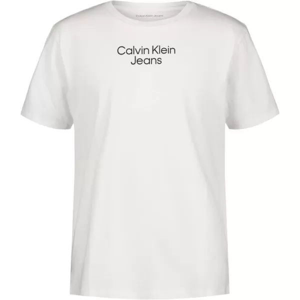 Calvin Klein Boys Short Sleeve Logo Crew Neck TShirt Soft Comfortable Relaxed FitCentered White