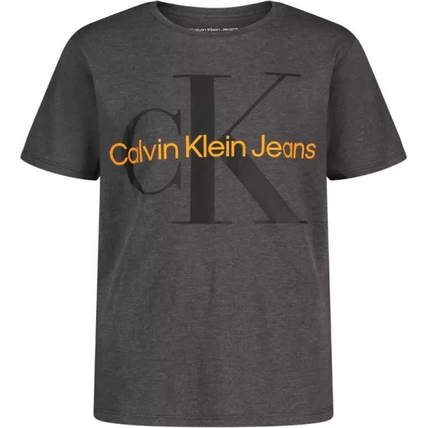 Calvin Klein Boys Short Sleeve Logo Crew Neck TShirt Soft Comfortable Relaxed FitCore Charcoal Heather