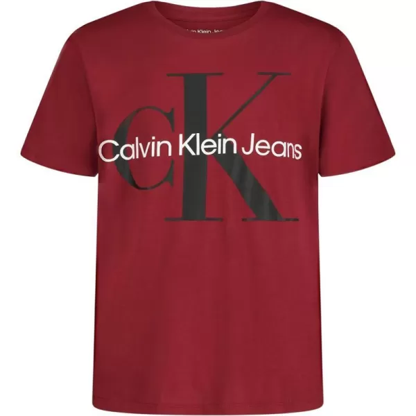 Calvin Klein Boys Short Sleeve Logo Crew Neck TShirt Soft Comfortable Relaxed FitCore Red Carpet