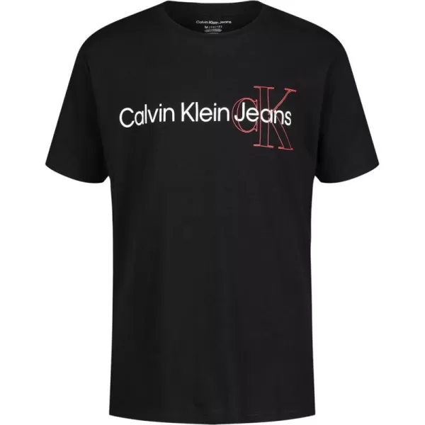 Calvin Klein Boys Short Sleeve Logo Crew Neck TShirt Soft Comfortable Relaxed FitDouble Logo Black