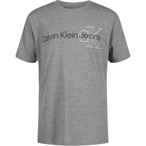 Calvin Klein Boys Short Sleeve Logo Crew Neck TShirt Soft Comfortable Relaxed FitDouble Logo Md Grey Heather