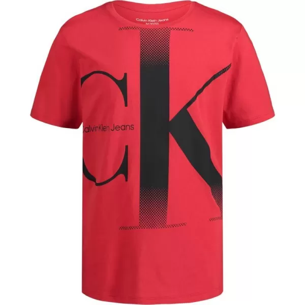 Calvin Klein Boys Short Sleeve Logo Crew Neck TShirt Soft Comfortable Relaxed FitFadeout Racing Red