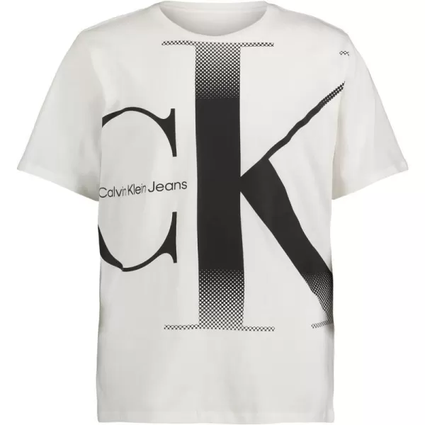 Calvin Klein Boys Short Sleeve Logo Crew Neck TShirt Soft Comfortable Relaxed FitFadeout White