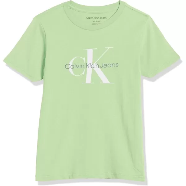 Calvin Klein Boys Short Sleeve Logo Crew Neck TShirt Soft Comfortable Relaxed FitLight Green