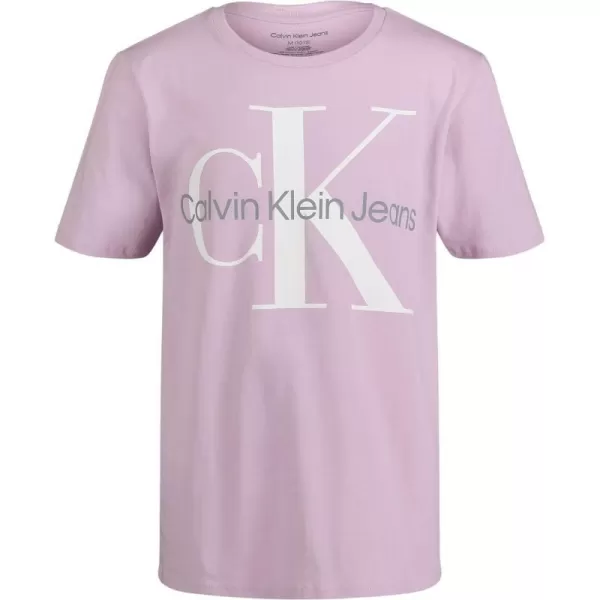 Calvin Klein Boys Short Sleeve Logo Crew Neck TShirt Soft Comfortable Relaxed FitOrchid