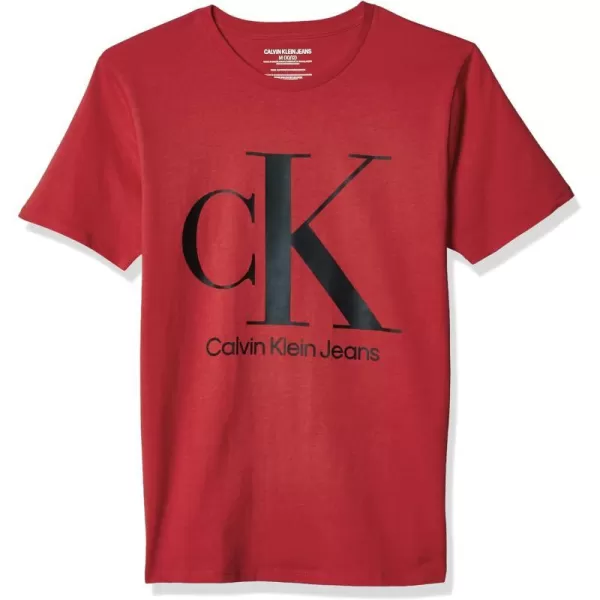 Calvin Klein Boys Short Sleeve Logo Crew Neck TShirt Soft Comfortable Relaxed FitRacing Red Ck Black