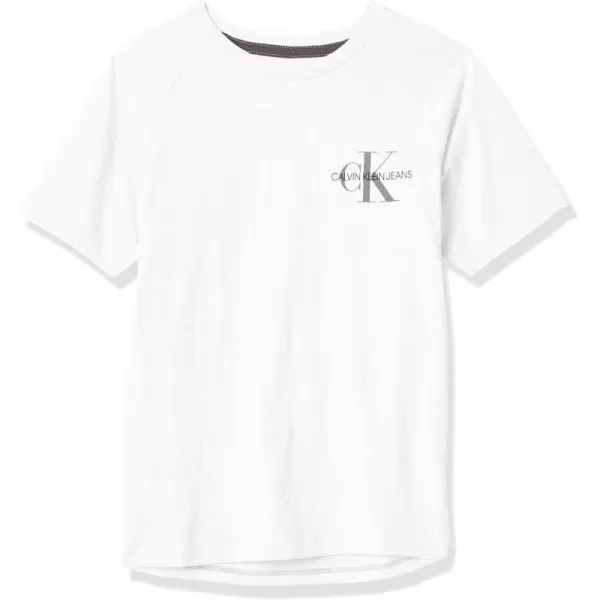 Calvin Klein Boys Short Sleeve Logo Crew Neck TShirt Soft Comfortable Relaxed FitRaglan White 06b