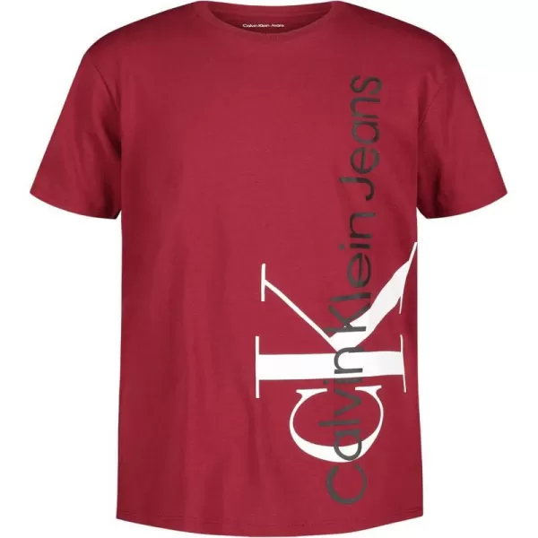 Calvin Klein Boys Short Sleeve Logo Crew Neck TShirt Soft Comfortable Relaxed FitVertical Red Carpet