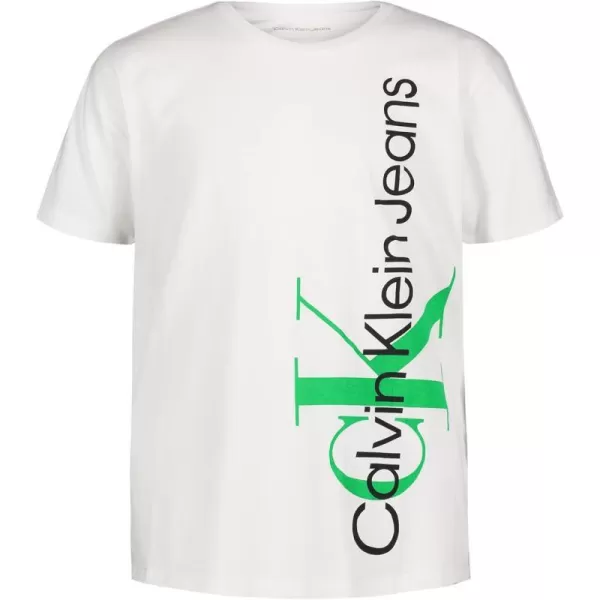 Calvin Klein Boys Short Sleeve Logo Crew Neck TShirt Soft Comfortable Relaxed FitVertical White