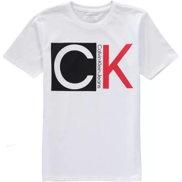 Calvin Klein Boys Short Sleeve Logo Crew Neck TShirt Soft Comfortable Relaxed FitWhite With Red Black