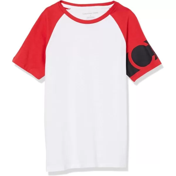 Calvin Klein Boys Short Sleeve Logo Crew Neck TShirt Soft Comfortable Relaxed FitWraparound White