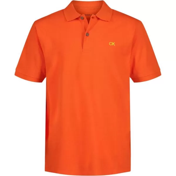 Calvin Klein Boys Short Sleeve Micro Pique Solid PoloRed Orange