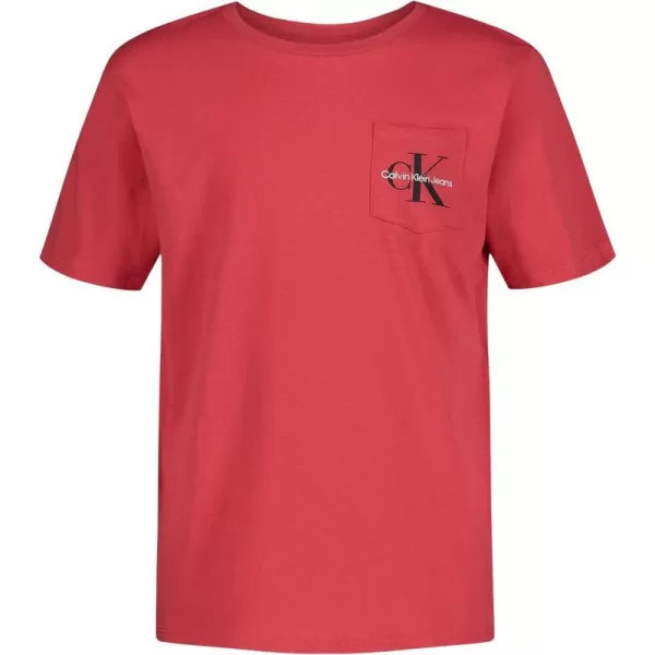 Calvin Klein Boys Short Sleeve Pocket Logo Crew Neck TShirt Soft Comfortable Relaxed FitCut Rose