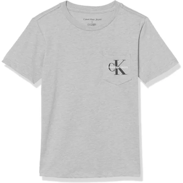 Calvin Klein Boys Short Sleeve Pocket Logo Crew Neck TShirt Soft Comfortable Relaxed FitGrey